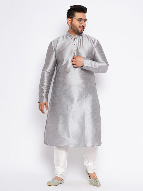 Jashvi Men's Plus Size Grey Kurta And White Pyjama Set